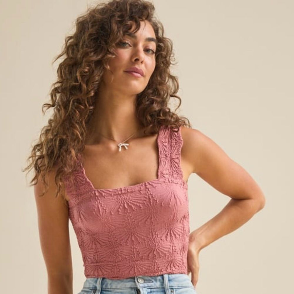 ALTAR’D STATE Blaire Withered Rose Seamless Floral Square Neck Wide Strap Cami